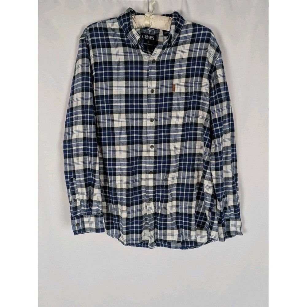Chaps Button Down XL Men's Plaid Performance Flannel Long Sleeve Cotton Pocket